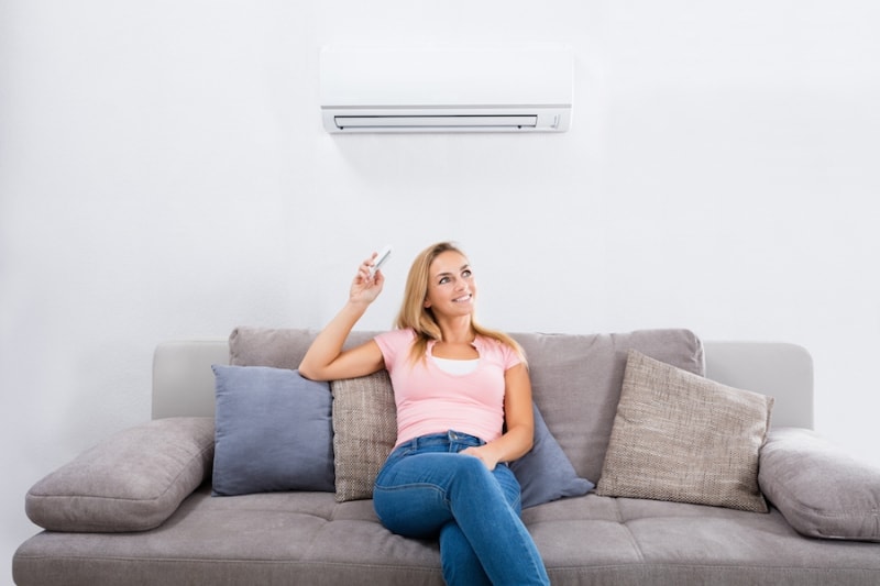 Happy woman just learning how she could improve her indoor air quality with a ductless system.